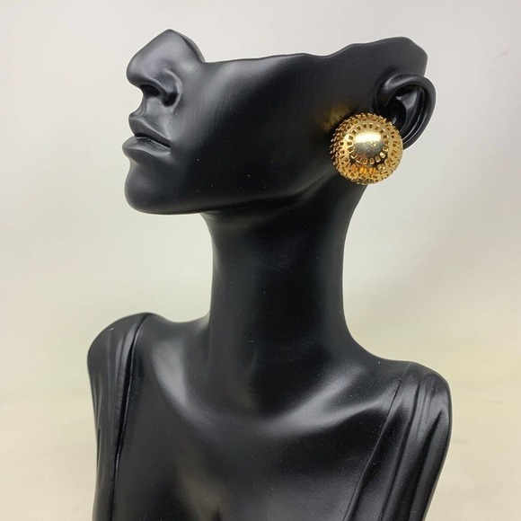 Vintage NEW 1990s Y2K Earrings Gold Tone Laser Cut Pillow Buttons Unbranded - Picture 1 of 4